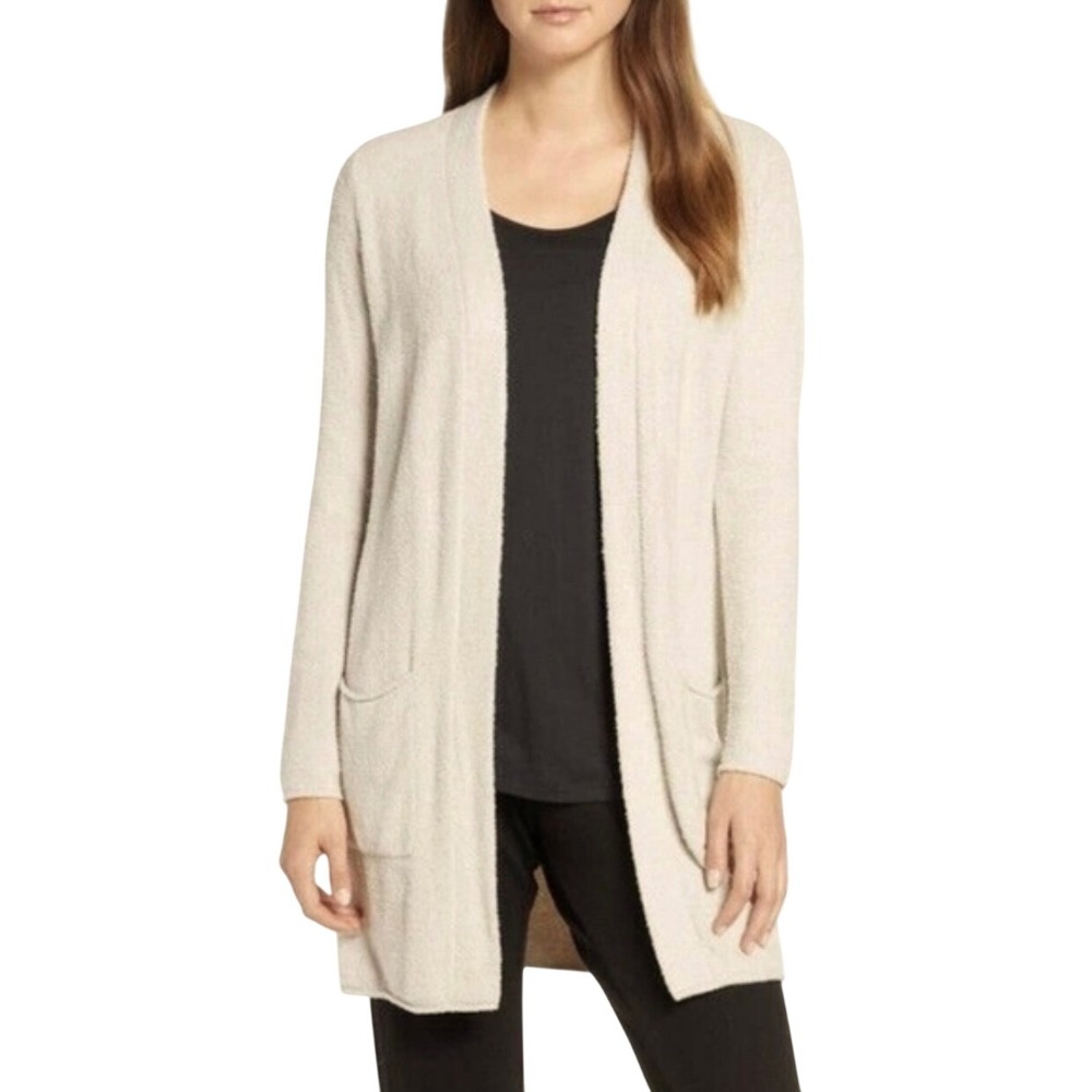 Barefoot Dreams Cozychic Lite Cardigan Cream Oatmeal Long Sleeve Pockets‎ Medium